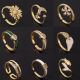 Anillos abiertos chapados en oro de 18 quilates con incrustaciones de cobre y margaritas en forma de corazón y luna de estilo vintage