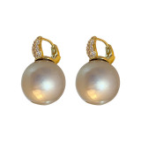 1 par de pendientes de circón de cobre con incrustaciones geométricas de perlas de imitación de estilo simple