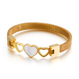 Pulsera de acero inoxidable con forma de corazón de concha hueca, joyería al por mayor