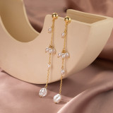 1 par de pendientes colgantes de cobre con perlas de imitación, chapados en borlas irregulares, estilo Simple, estilo IG