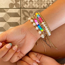 Pulseras de cobre de arcilla suave con perlas de agua dulce geométricas de estilo étnico para mujer
