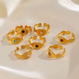 Anillo abierto de piedra natural chapado en oro redondo de acero inoxidable de 18 quilates de estilo fresco informal a granel