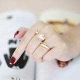 Anillo abierto elegante geométrico con forma de corazón, cobre, chapado en oro, perlas artificiales, circón, 1 pieza