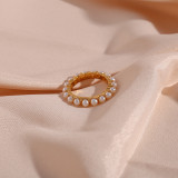 Anillos de perlas con incrustaciones de revestimiento de acero inoxidable redondos de moda 1 pieza