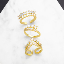Anillo abierto chapado en oro de 18 quilates con incrustaciones de perlas y circonita redonda de estilo Simple estilo IG