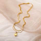 Collares de doble capa chapados en oro de cadena de acero inoxidable con forma de corazón de estilo simple