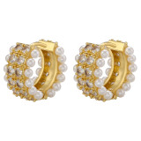 1 par de pendientes de circón con perlas artificiales chapados en cobre geométricos a la moda