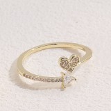 Anillo abierto del Zircon plateado oro elegante del cobre 14K de la mariposa de la forma del corazón en bulto