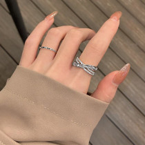 Anillo ajustable con apertura Simple, anillo de dedo índice de cobre con diamantes completos cruzados, venta al por mayor
