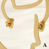 1 par de pendientes chapados en oro de 18K con incrustaciones de flores cuadradas redondas de estilo Simple y elegante