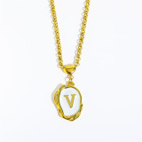 Collar con colgante de acero inoxidable y esmalte de acero inoxidable con letras de estilo simple