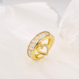 Anillo abierto de cobre con forma de corazón de amor a la moda, anillos de cobre con circonita chapada en oro