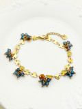 Pulseras chapadas en oro de 14K con diseño de mosaico de cristal Artificial de acero inoxidable con forma de corazón y borlas de estilo vintage informal