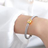 Brazalete de circón con incrustaciones de acero y titanio de color sólido de estilo simple