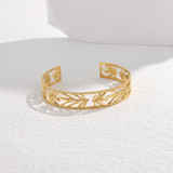 Brazalete chapado en acero inoxidable con hojas de moda 1 pieza