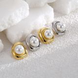 Pendientes de perlas artificiales con incrustaciones de cobre redondas de estilo simple, 1 par