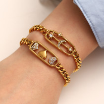 Collar de pulseras de diamantes artificiales con incrustaciones de acero inoxidable con forma de corazón y Luna a la moda, 1 pieza