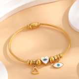 Elegante estilo vintage estrella forma de corazón ojo titanio acero epoxi chapado incrustaciones diamantes de imitación chapado en oro brazalete