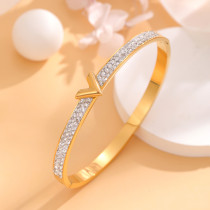 Brazalete de diamantes de imitación con incrustaciones de acero de titanio con letras brillantes elegantes