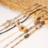 Pulseras chapadas en oro de 18 quilates con revestimiento de acero inoxidable con bloques de color geométrico de estilo vintage