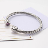 Pulsera de cuerda de alambre de acero de titanio, brazalete de circón ajustable con apertura de doce piedras natales