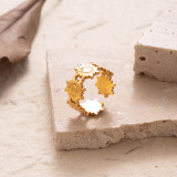 Anillo abierto chapado en oro de 18K con forma de flor y hoja en forma de corazón, estilo INS, chapado en acero inoxidable