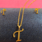 Collar De Pendientes Chapado En Oro De Acero Titanio Con Letras De Moda