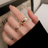 Anillo abierto del circón de las perlas artificiales del cobre de la flor geométrica del estilo simple del estilo moderno a granel