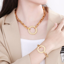 Collar de pulseras de diamantes de imitación artificiales de acero inoxidable con círculo de moda, 2 piezas