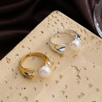 Anillos abiertos chapados en plata chapados en oro de 18K con incrustaciones de perlas redondas de estilo Simple estilo IG