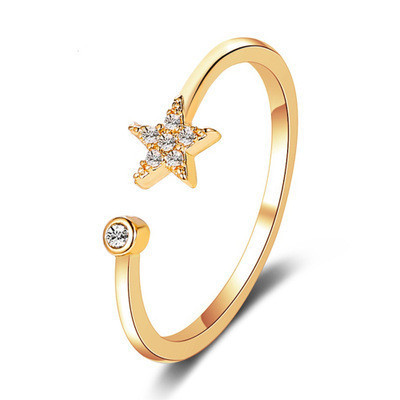 Nuevo anillo Simple anillo de estrella de cinco puntas personalidad salvaje conjunto de diamantes estrella apertura anillo de estudiante joyería al por mayor