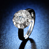 Anillo abierto de diamantes de imitación con incrustaciones de cobre geométrico brillante