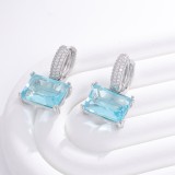 Pendientes colgantes de circonita de cobre con incrustaciones rectangulares, forma de corazón cuadrado brillante, estilo Simple y dulce, 1 par