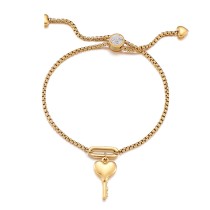 Pulsera simple con ajuste de tirador de acero inoxidable con llave en forma de corazón