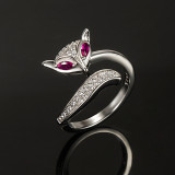 Anillo de dedo índice de lujo con luz de zorro de circón rojo rosa coreano, joyería de moda