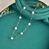 Collar de acero de titanio geométrico elegante para mujer Collares de acero inoxidable con perlas con cuentas