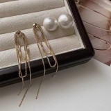 1 par de pendientes colgantes de cobre con perlas de imitación y borlas de estilo sencillo
