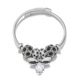 Brazalete de diamantes de imitación con perlas artificiales y incrustaciones de acero y titanio de abeja a la moda, 1 pieza