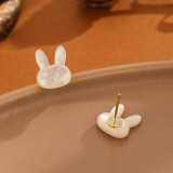 1 par de pendientes de concha de cobre con incrustaciones de conejo de vacaciones