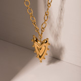 Collar con colgante chapado en oro de 18 quilates de acero inoxidable con forma de corazón de estilo romano retro