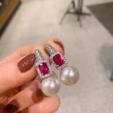 Pendientes de perlas de piedras preciosas artificiales con incrustaciones de cobre de color sólido retro 1 par