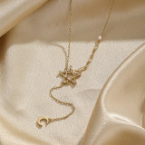 Collar con colgante chapado en oro de 18 quilates con incrustaciones de cobre y pentagrama elegante para mujer