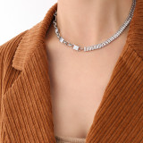 Pulsera de collar de costura de circonio de lujo ligero chapado en oro real de acero de titanio de 18 quilates al por mayor