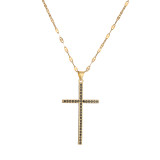 Collar con colgante chapado en oro con incrustaciones de cobre y cruz de estilo simple
