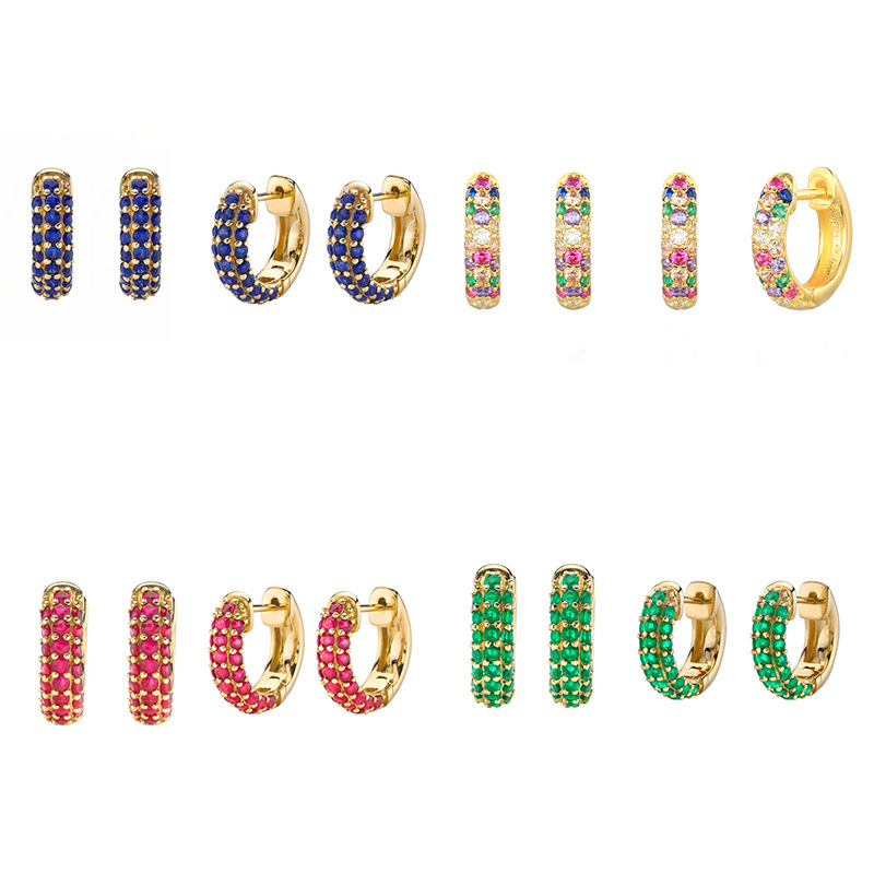 Clásicos de la moda europea y americana Tipo C Lujo Clip de oreja de diamante completo Clip de oreja circular Color geométrico Pendientes de anillo ancho de uñas densas