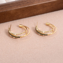 1 par de pendientes chapados en oro de 14 quilates con incrustaciones de cobre y diamantes de imitación elegantes y brillantes estilo IG