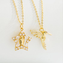 Collar con colgante de circonita chapado en oro y cobre, pájaro y estrella de moda, 1 pieza