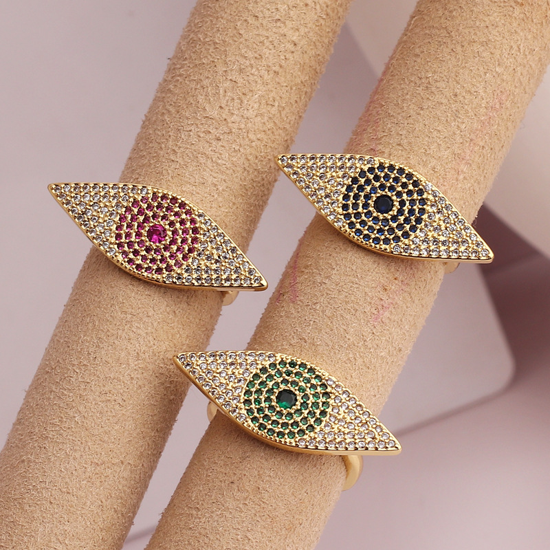 Anillos de circón con incrustaciones de cobre de ojo de diablo retro
