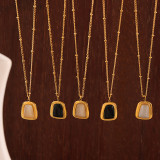 Conjuntos de joyas de ópalo con incrustaciones de collar y pendientes de acero de titanio geométricos a la moda para mujer