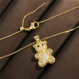 Collar con colgante chapado en oro de 18 quilates con incrustaciones de cobre y forma de corazón de oso de estilo simple y lindo